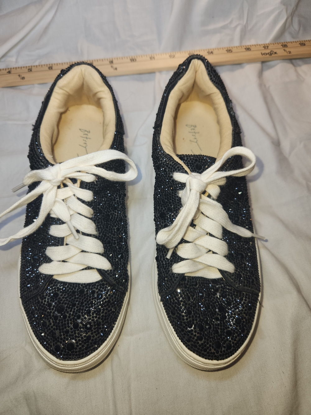 Betsey Johnson Black Sparkly Sneakers with White Soles 7
